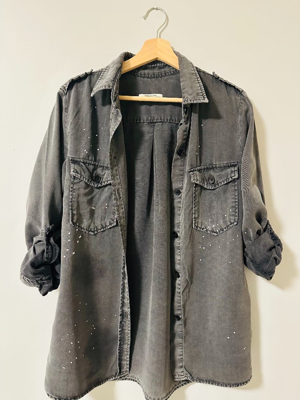 Zara Gray Speckled Button-Up Shirt Size L